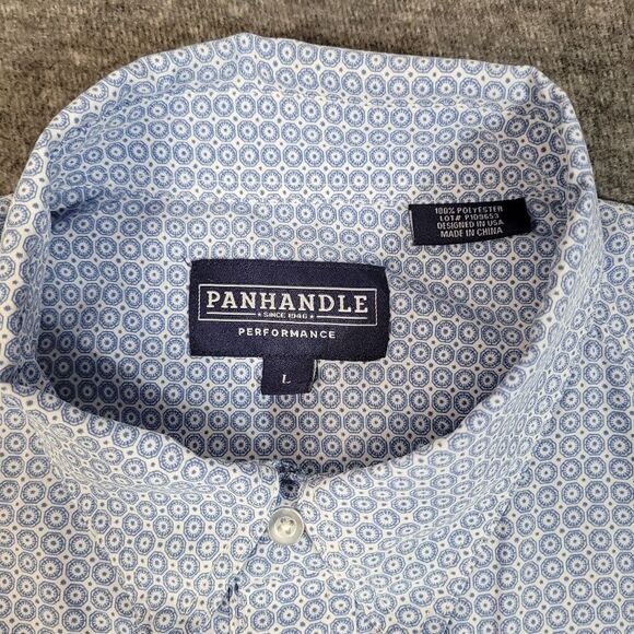 Panhandle Men's Size L Vented Button-Up Fishing Performance Shirt Blue White - Picture 3 of 16